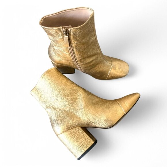 MANGO Gold Metallic Leather Ankle Boots With Block Heel & Side Zip Closure Sz 7 - Picture 6 of 16